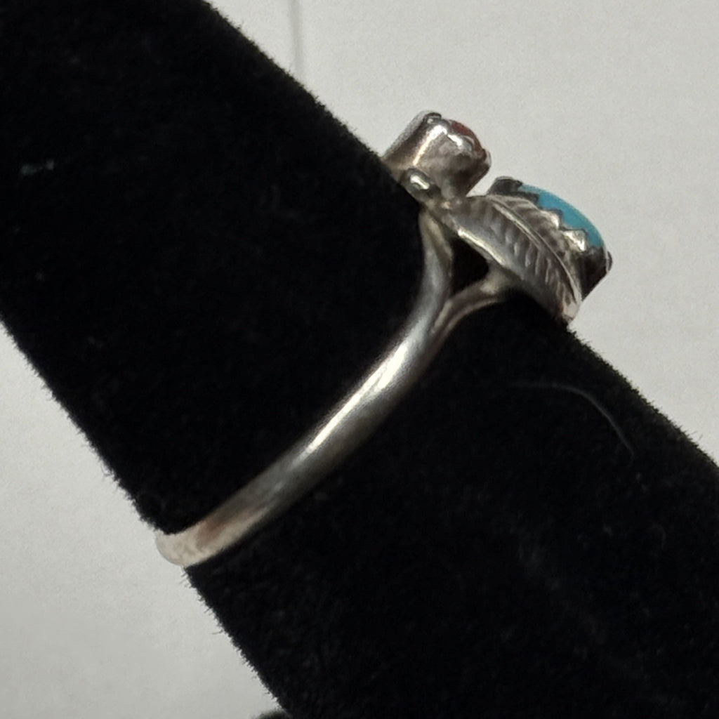 Native American Style Sterling Silver Ring Turquoise Coral 925 Size 4.5 Unsigned