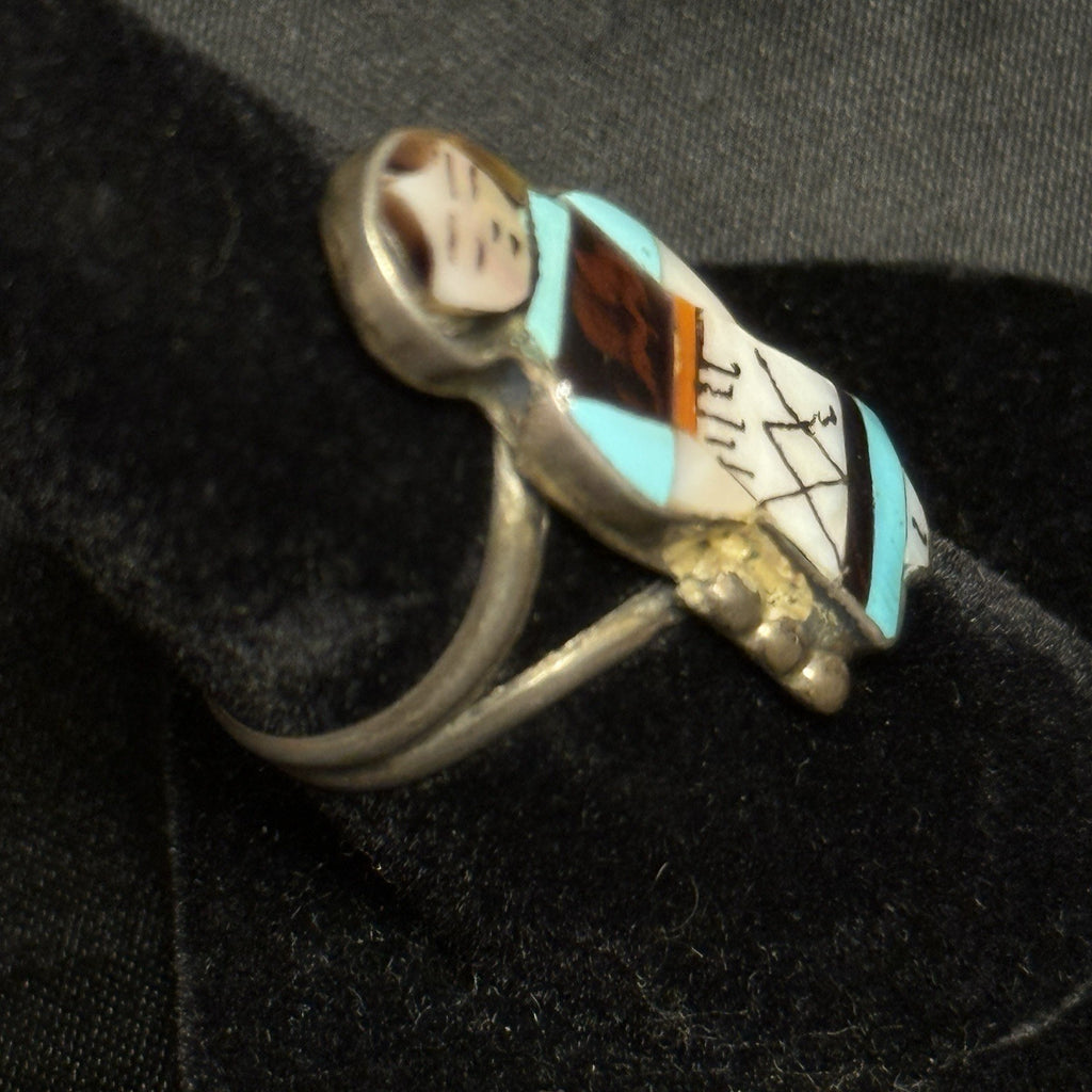 Native American Sterling Silver Ring Inlay Zuni Maiden Damaged Signed  Sz 6.5