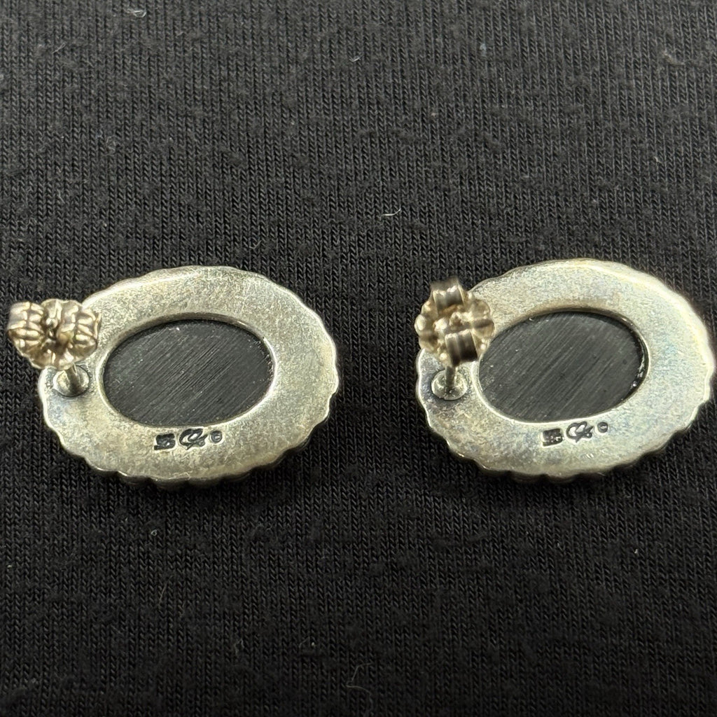 Carolyn Pollack Estate Sterling Silver Earrings Turquoise Lapis Inlay Stud 925