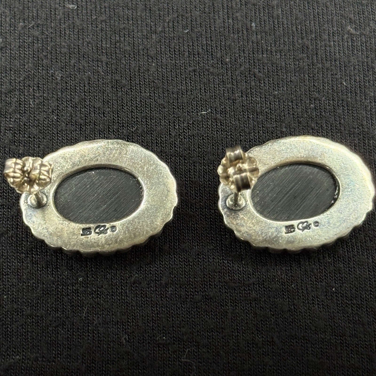 Carolyn Pollack Estate Sterling Silver Earrings Turquoise Lapis Inlay Stud 925