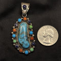 Native American Sterling Silver Pendant Turquoise Multi Stone Signed LN