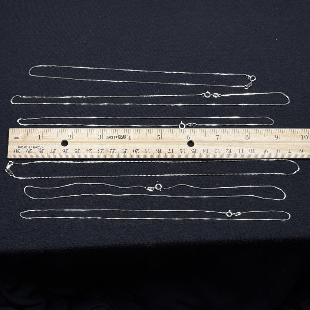 Lot Of 6 Sterling Silver Box Link Chains 925 Various Sizes 11 Grams
