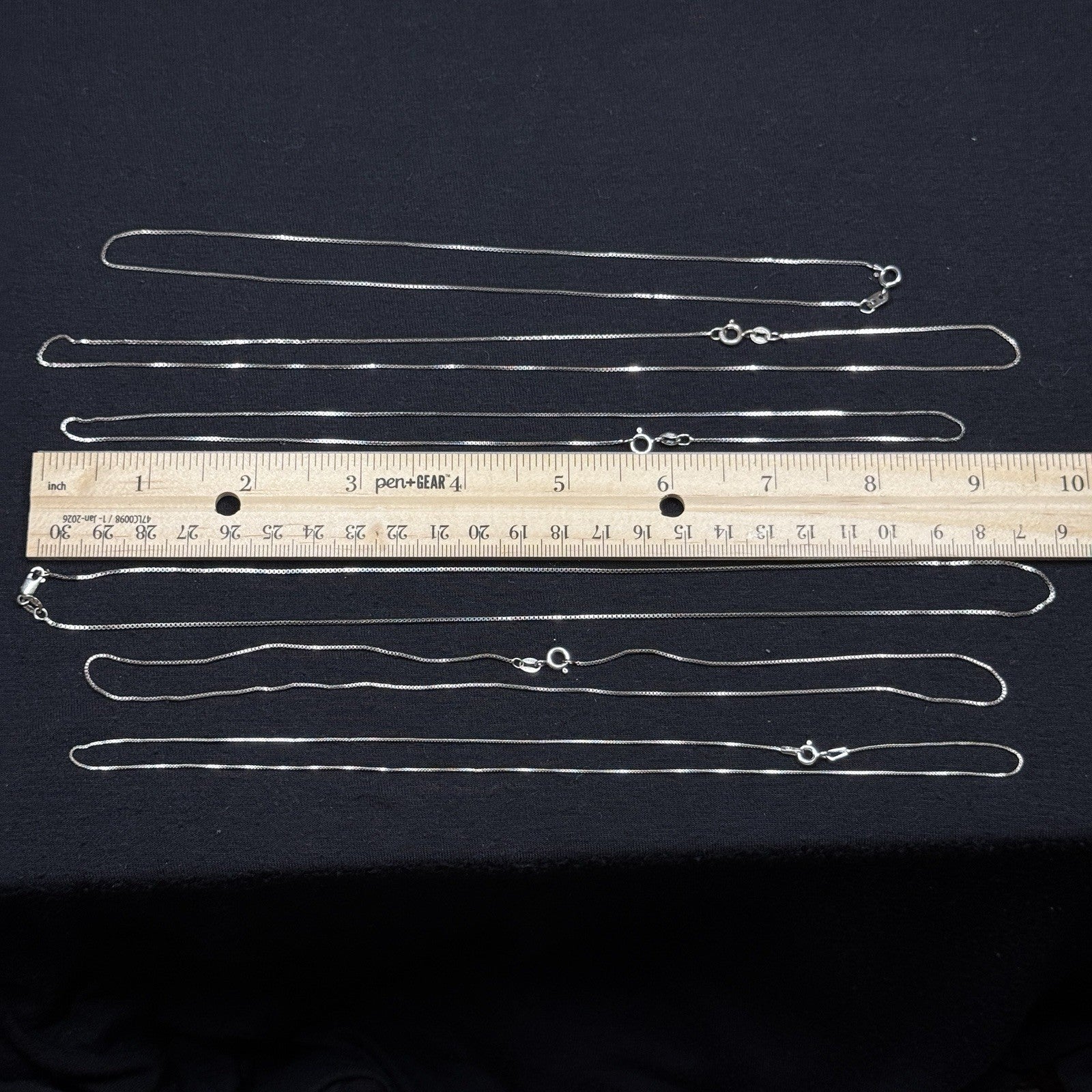 Lot Of 6 Sterling Silver Box Link Chains 925 Various Sizes 11 Grams