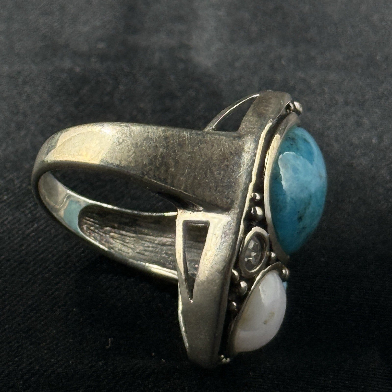 Estate Sterling Silver Ring Turquoise Multi Stone Size 6 925