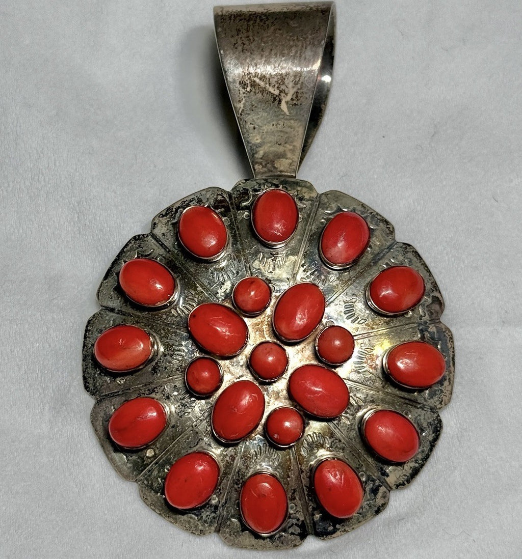 Desert Rose Trading Jay King Sterling Rosette Pendant w Coral Cabochons