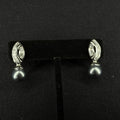 Estate Sterling Silver Earrings Black Pearl CZ Stud 925 LR