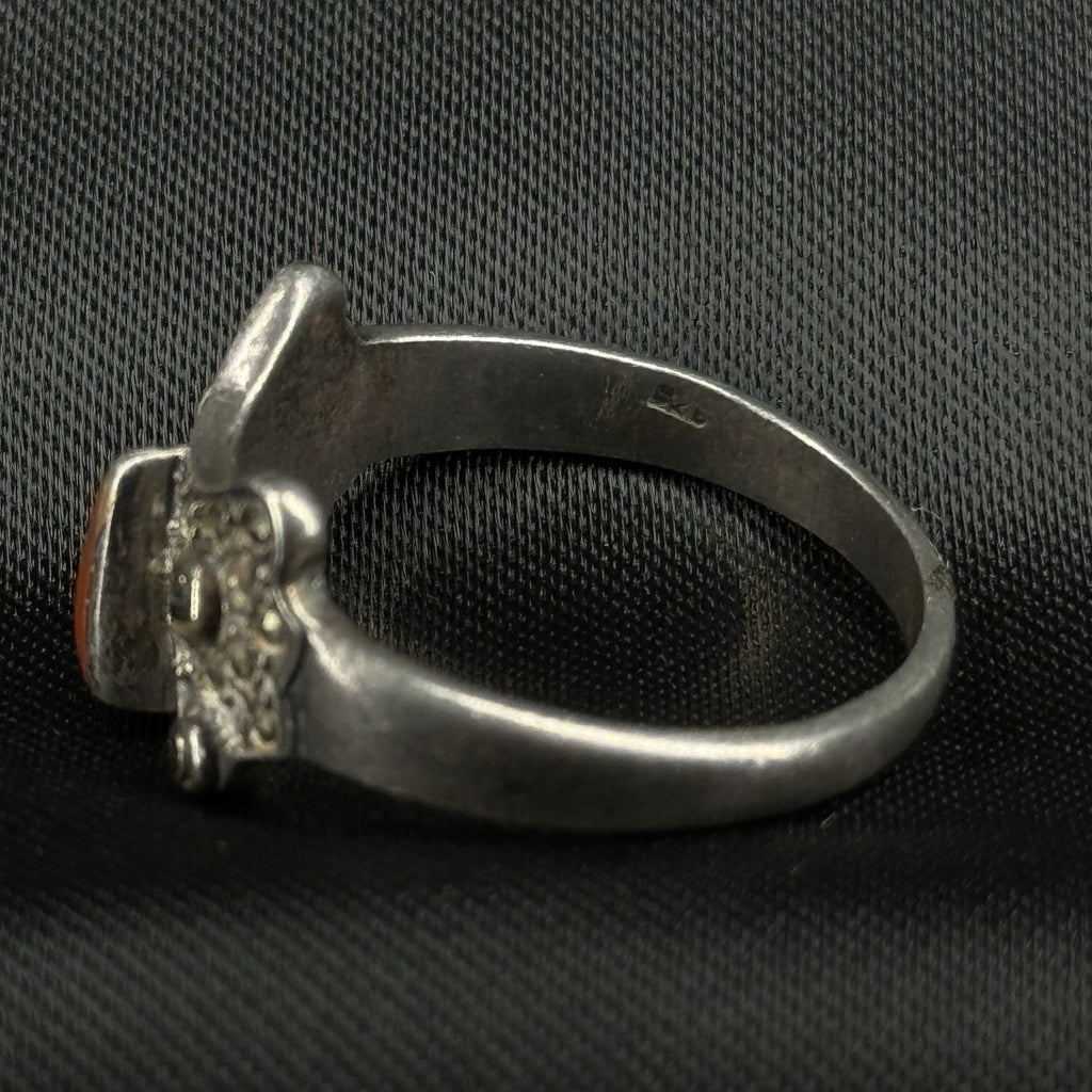 Estate Sterling Silver Ring Coral Butterfly Size 8.5 925