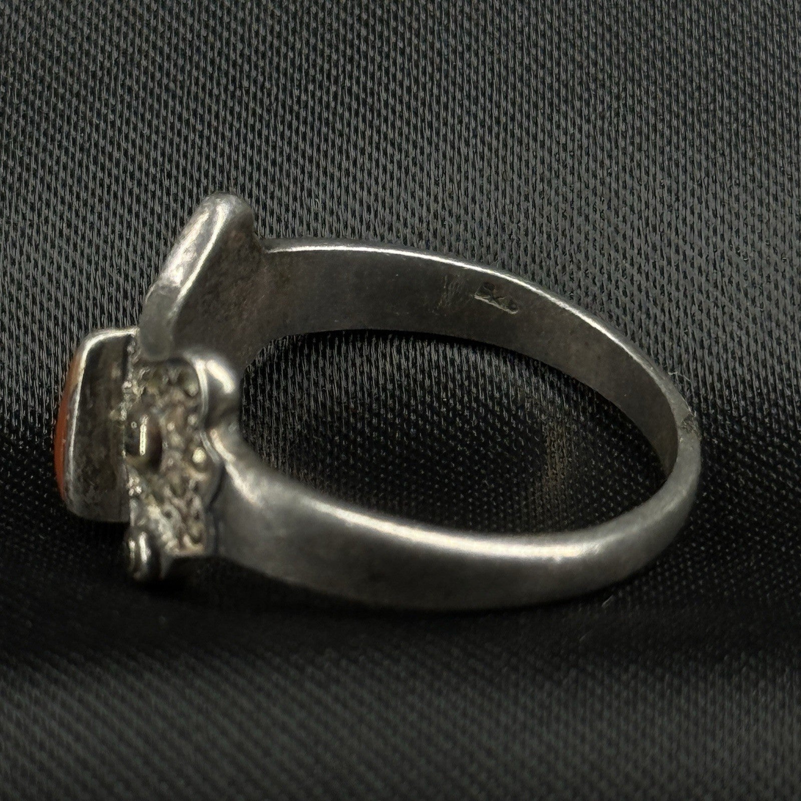 Estate Sterling Silver Ring Coral Butterfly Size 8.5 925