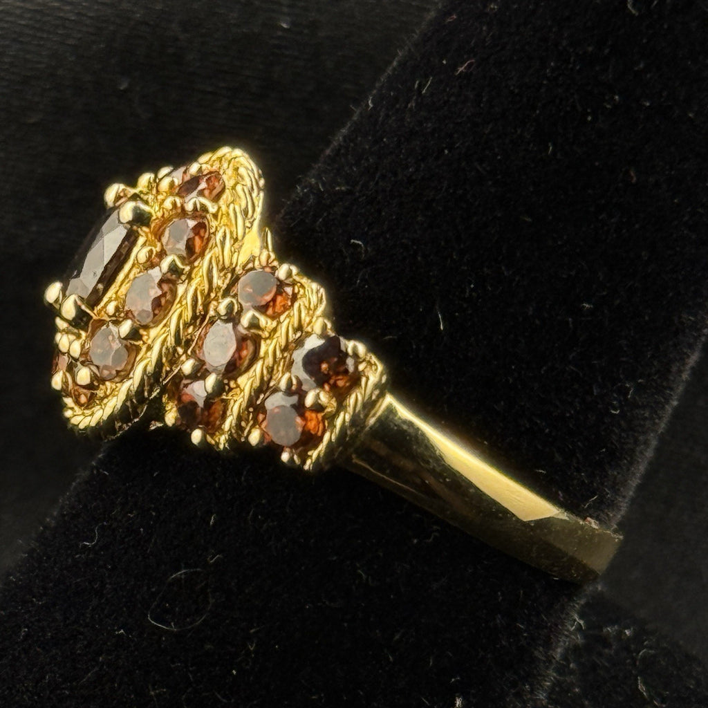 Estate Sterling Silver Ring Orange Stones Cluster Gold Vermeil 925 Size 8
