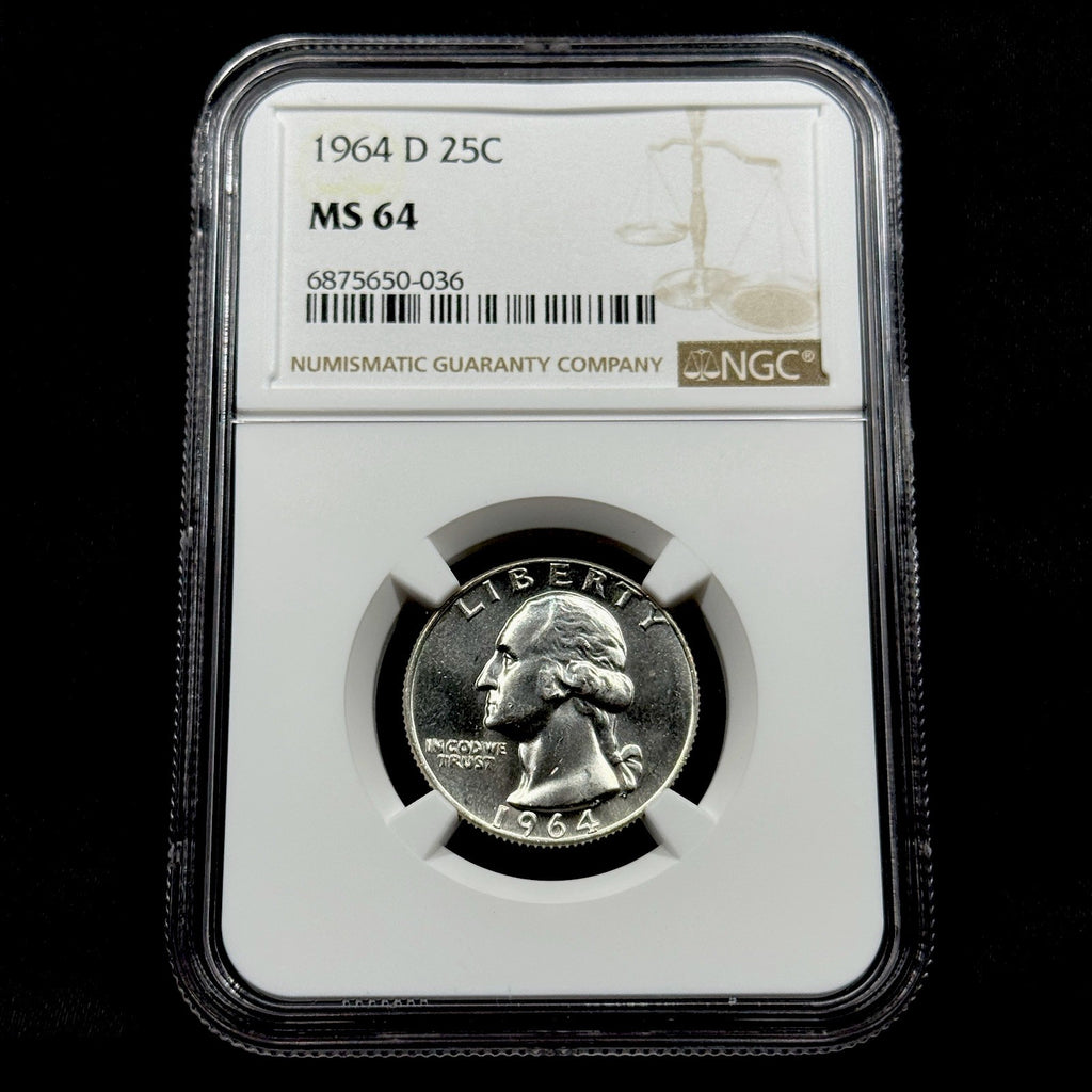 1964-D Washington Quarter NGC MS64 Prooflike Obverse Cameo Gem BU