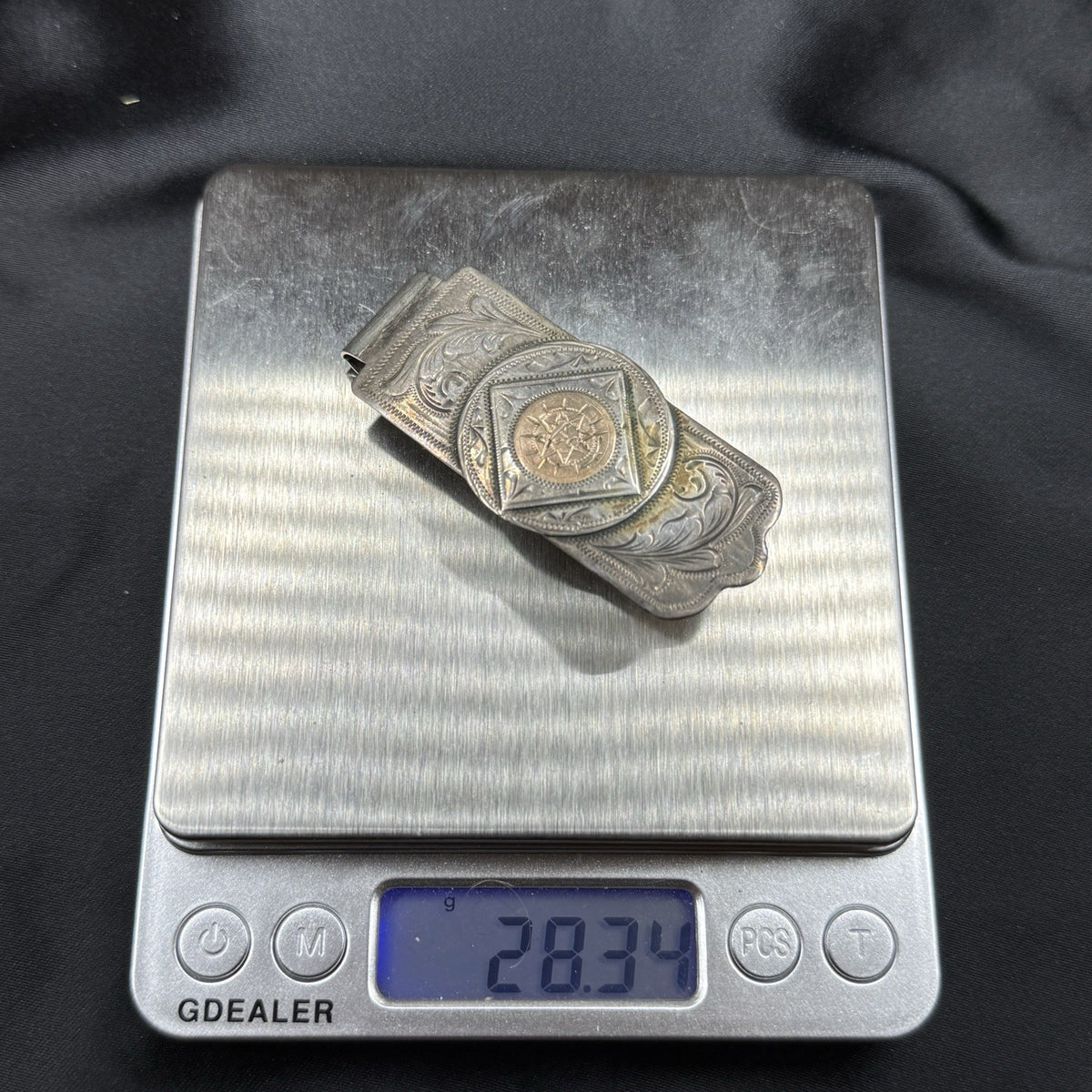 Estate Sterling Silver & Gold Mexican Money Clip 925