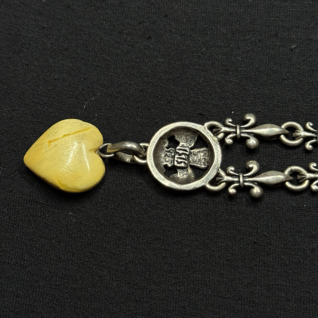 Darren Simonian Sterling Silver Fleur de Lis Necklace Amber Heart Pendant 925