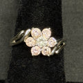 Estate Sterling Silver Ring Flower CZ & Pink Topaz Size 5 925