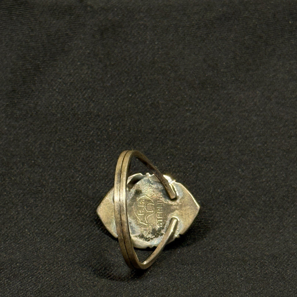 Native Running Bear Sterling Silver Ring Turquoise Signed RB Size 7.5