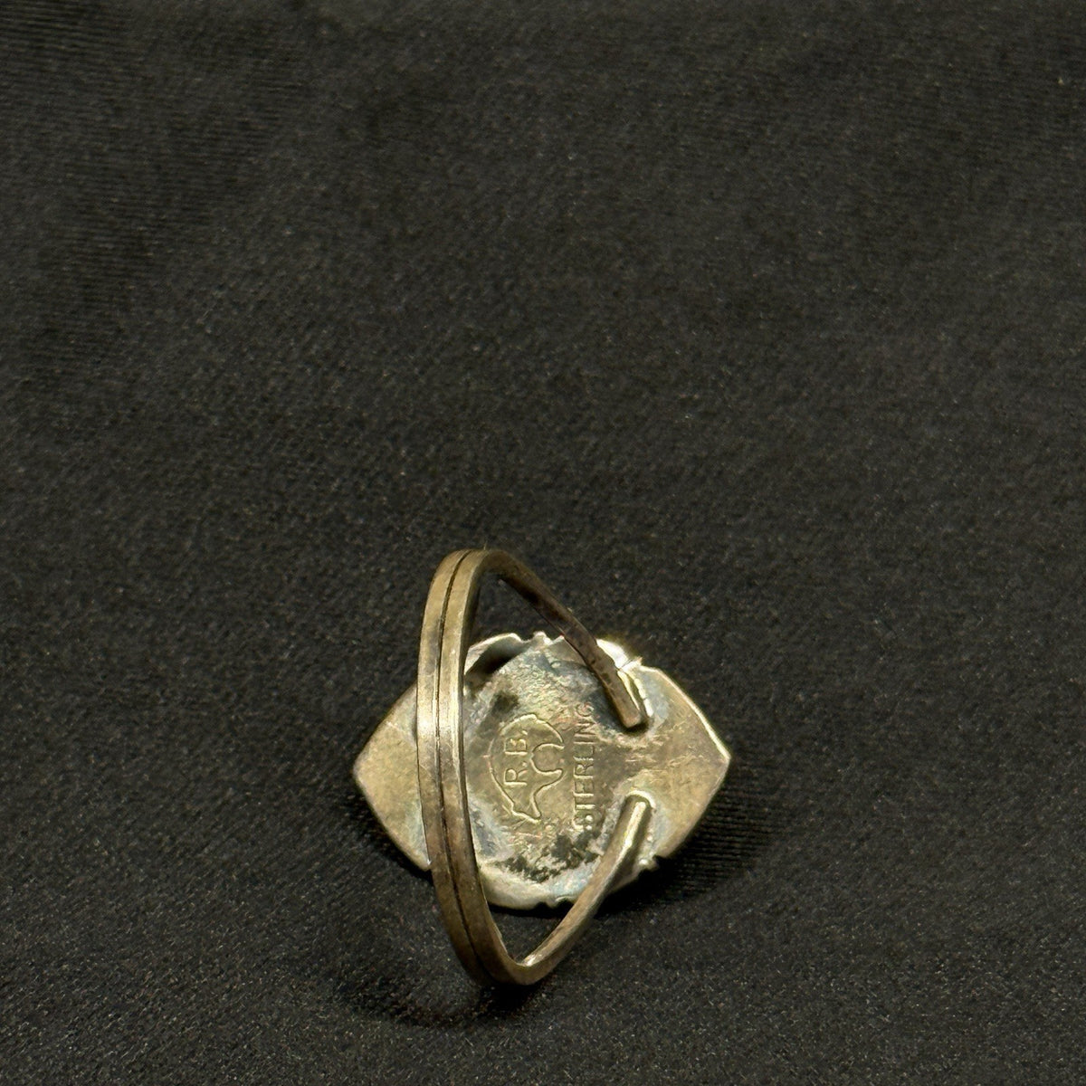 Native Running Bear Sterling Silver Ring Turquoise Signed RB Size 7.5