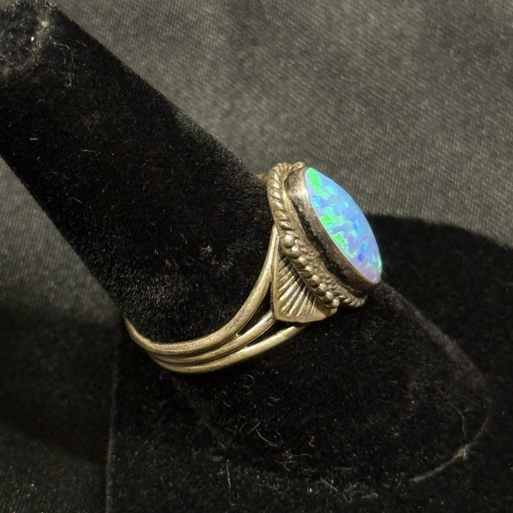 Native American Sterling Silver Ring Blue Fire Opal Signed J.Mariano Sz 7 Navajo