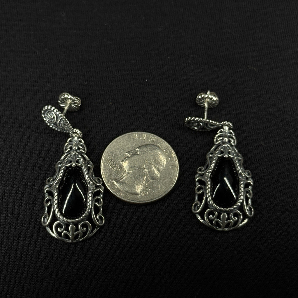 Carolyn Pollack Estate Sterling Silver Earrings Black Oynx Stud Drop 925