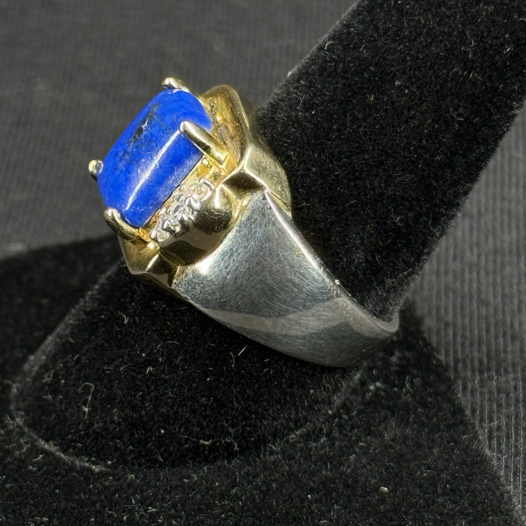 Estate Sterling Silver Ring Gold Accent Lapis Lazuli Size 9 925
