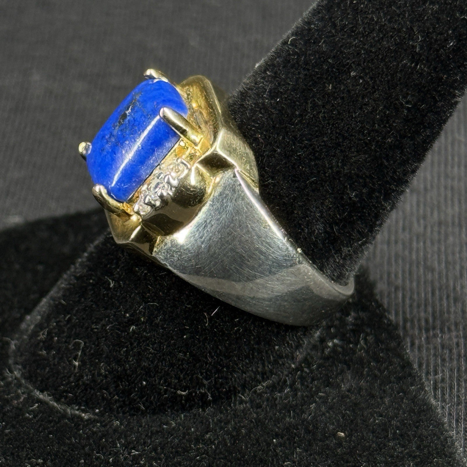 Estate Sterling Silver Ring Gold Accent Lapis Lazuli Size 9 925