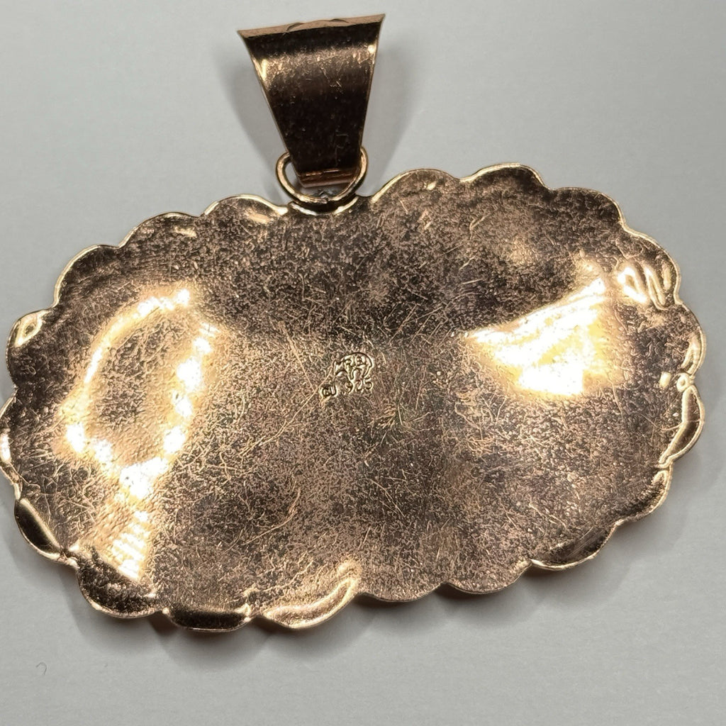 Running Bear Copper Turquoise Large Running Horse Pendant Stamped RB 925 Native