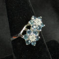 Estate Sterling Silver Ring Double Flower Cluster Blue Size 6 925