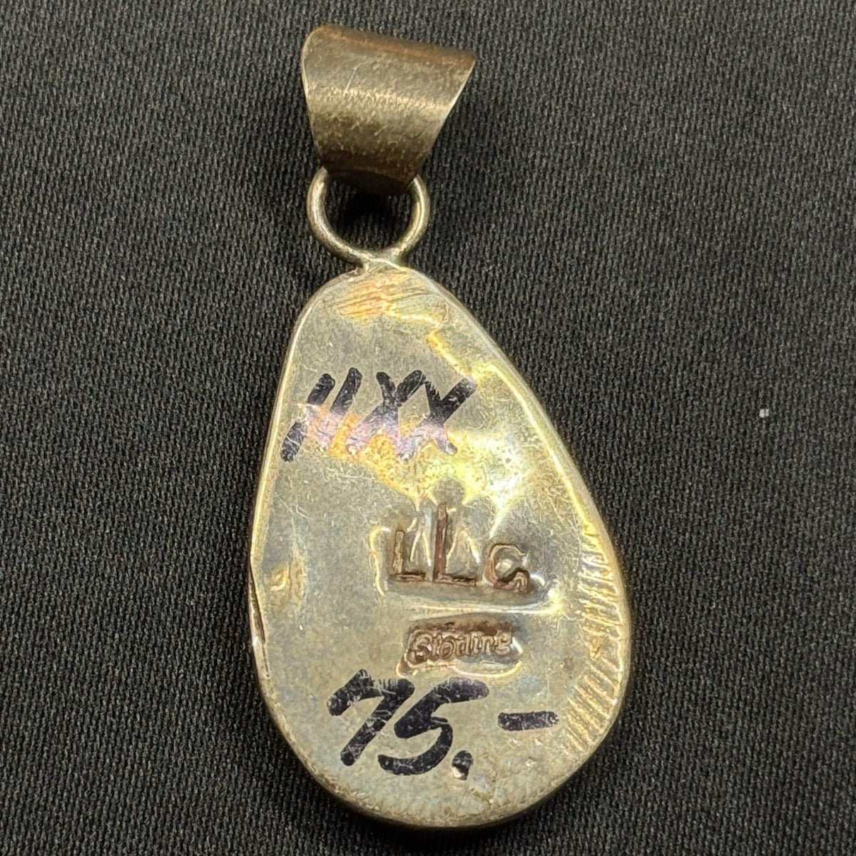 Native American Sterling Silver Pendant Zuni Inlay Signed Leslie & Gladys Lamy