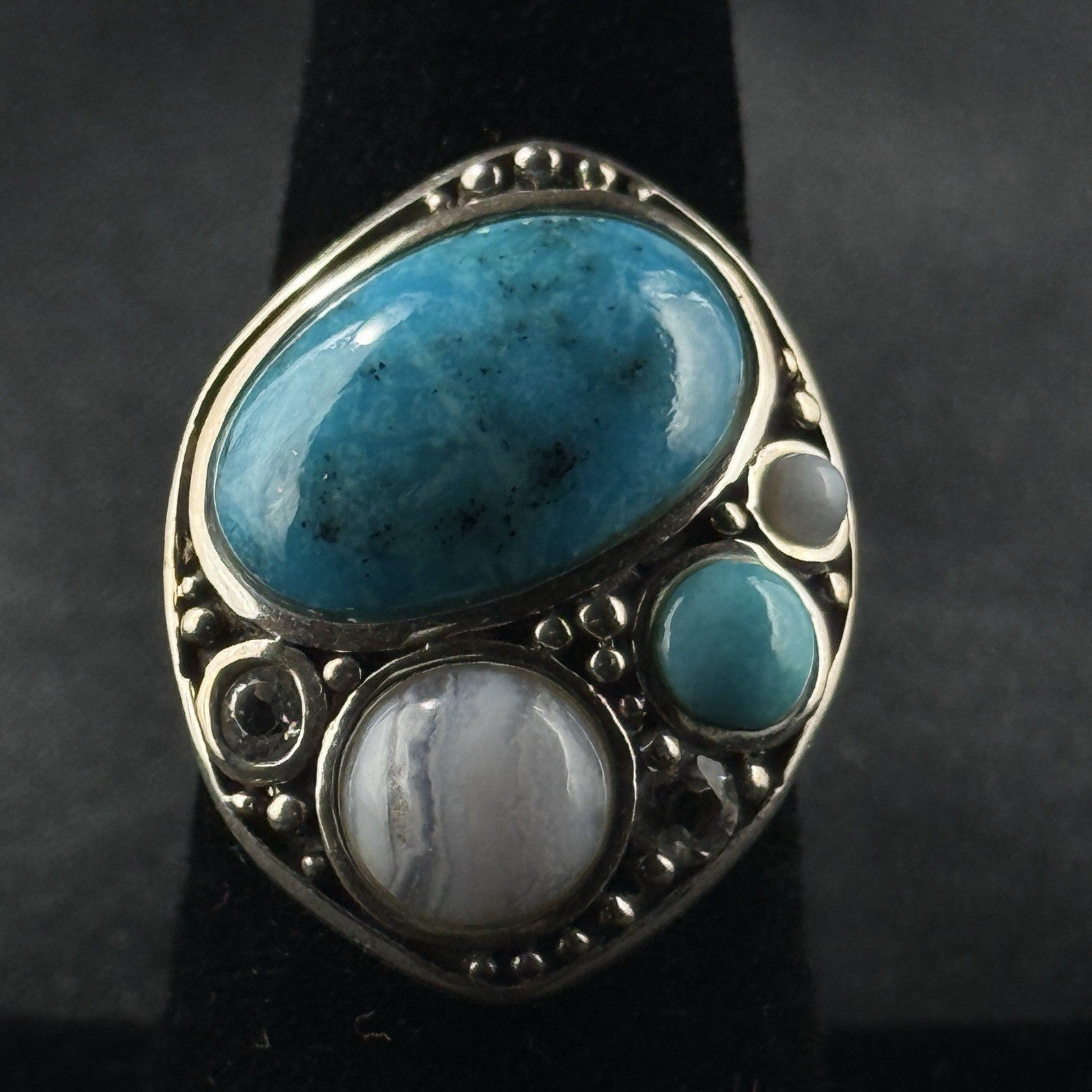 Estate Sterling Silver Ring Turquoise Multi Stone Size 6 925