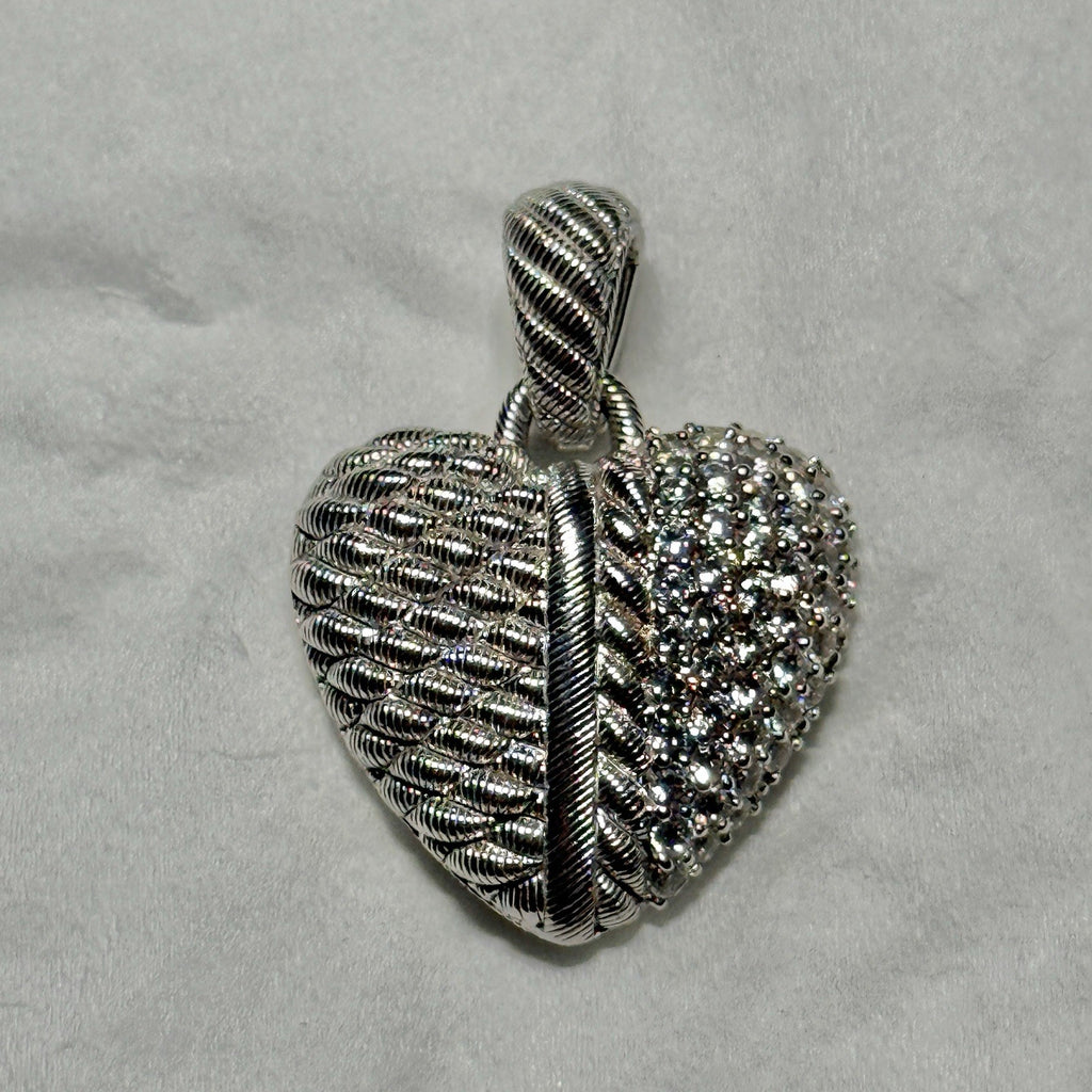 Judith Ripka Puffy Heart Sterling Silver 925 Double Sided Enhancer Pendant