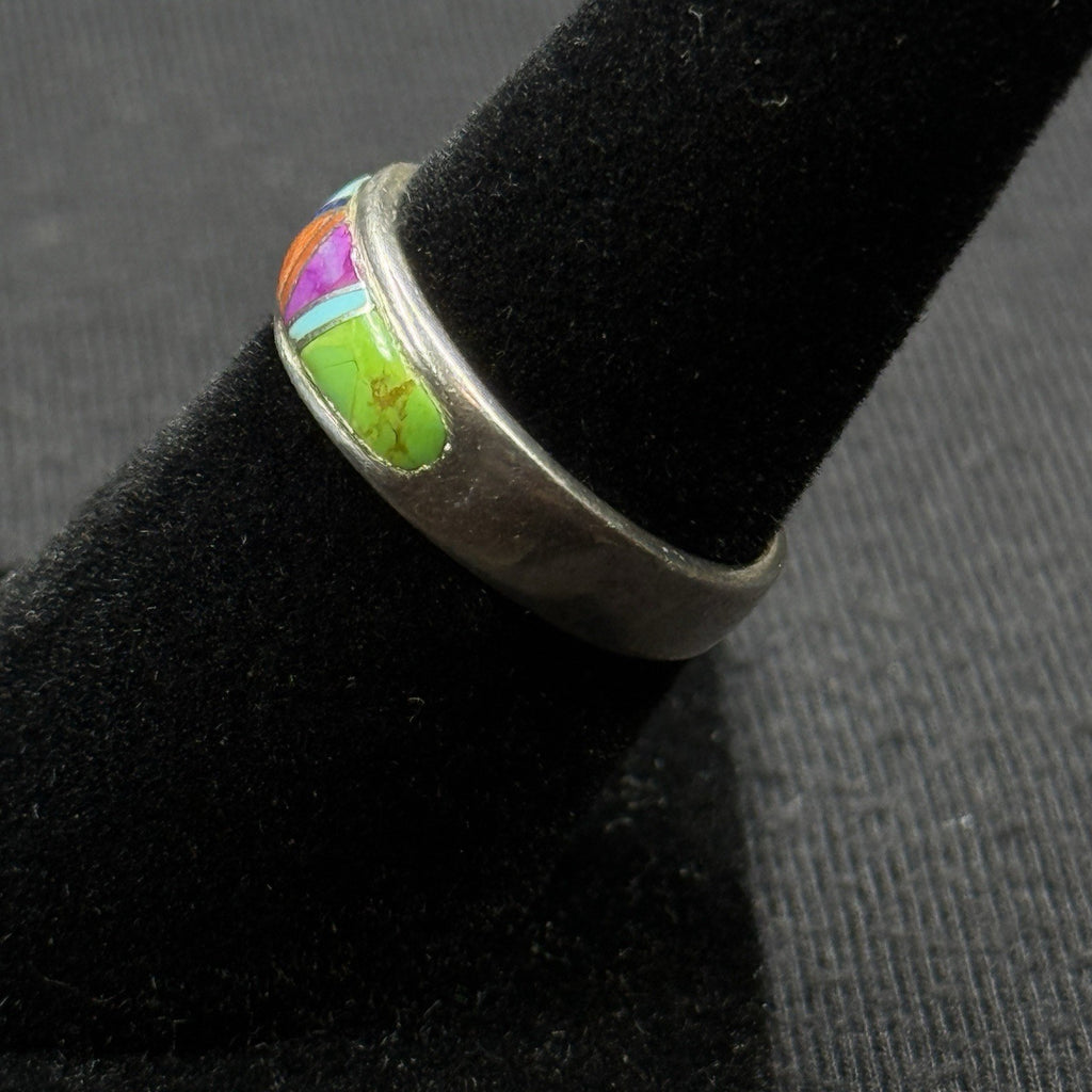 Native American Sterling Silver Stone Inlay Ring Signed NG Size 6 925