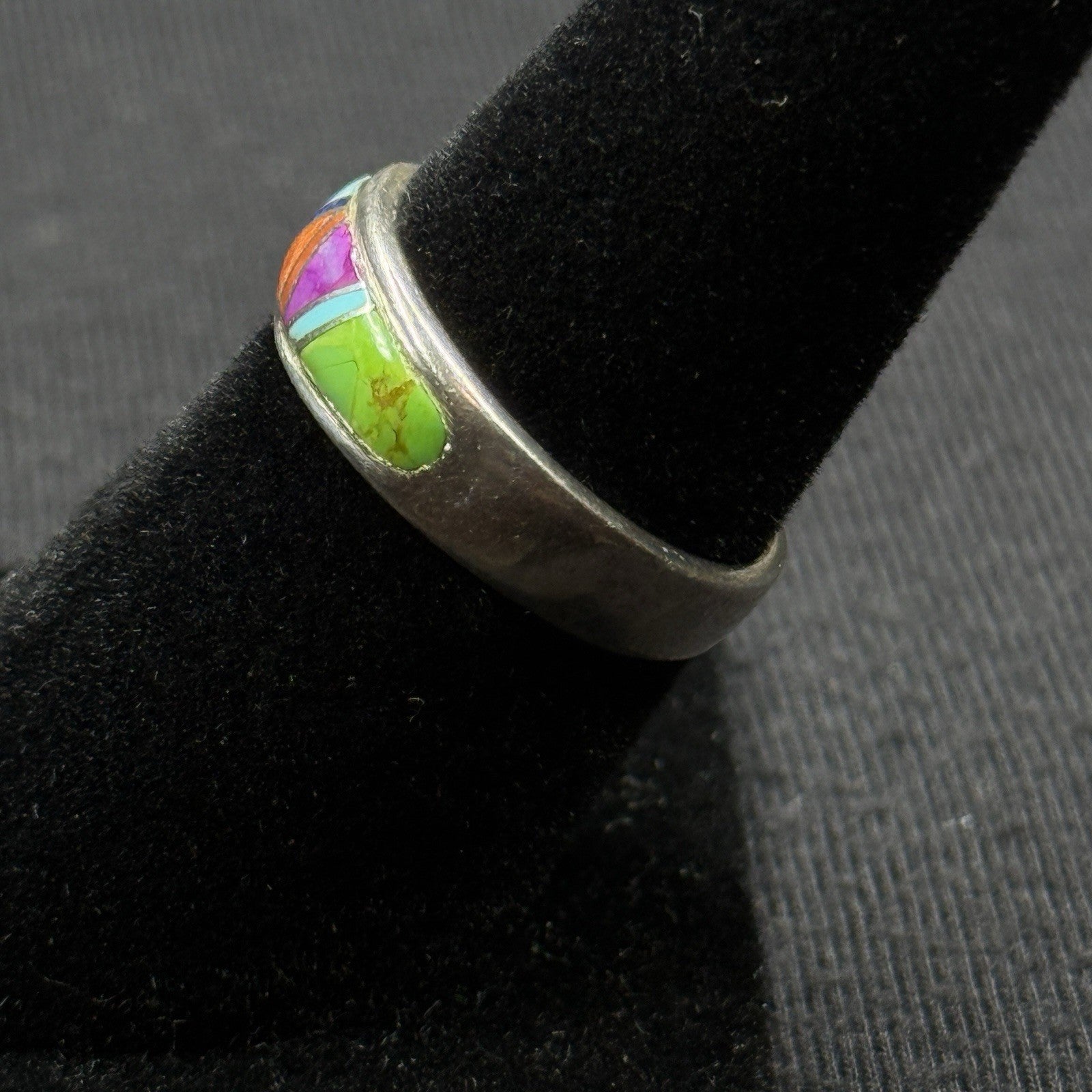 Native American Sterling Silver Stone Inlay Ring Signed NG Size 6 925