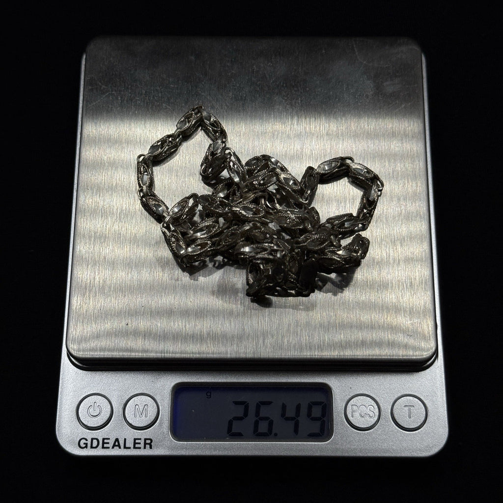 Estate Sterling Silver Turkish Link Chain Necklace 26.4g 25IN