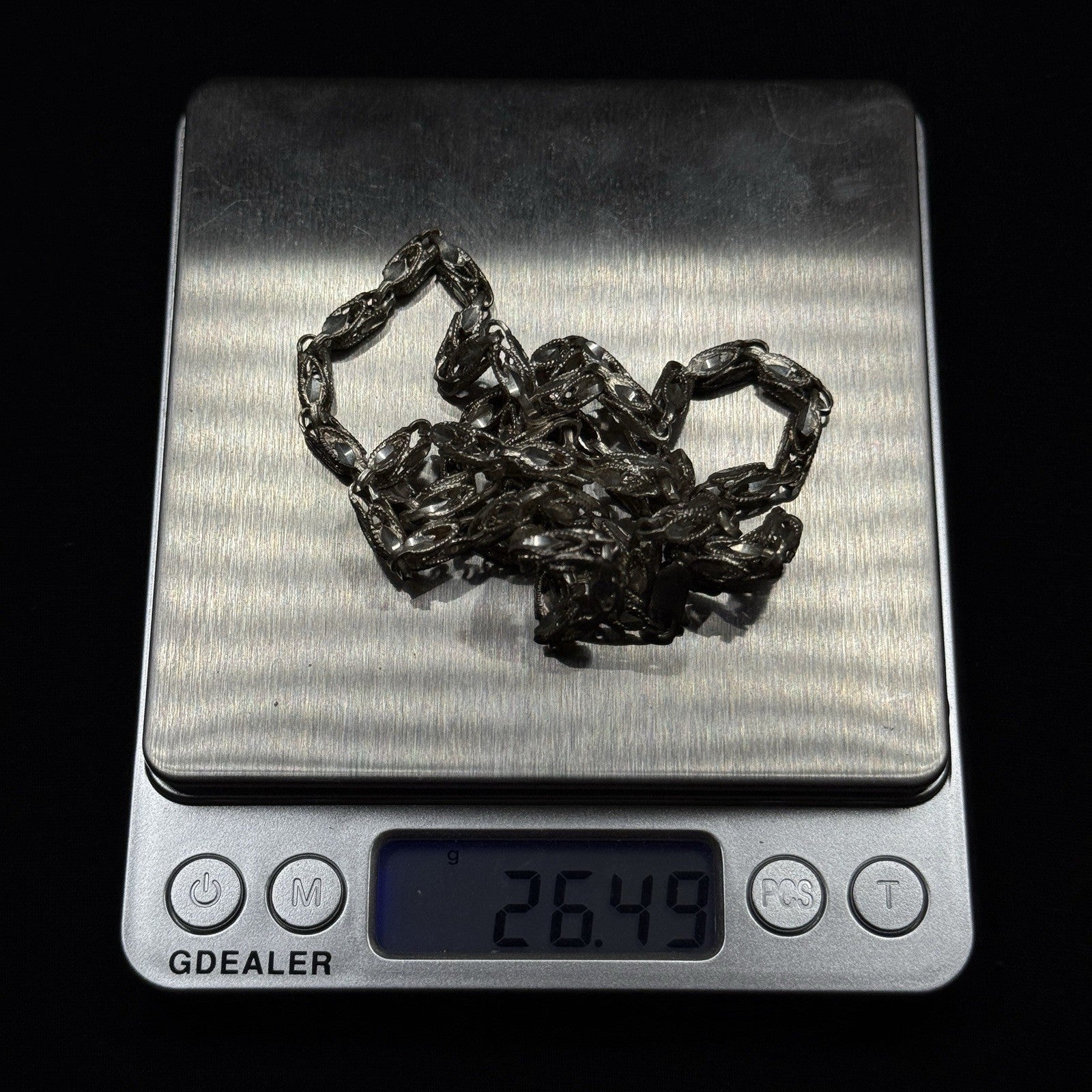 Estate Sterling Silver Turkish Link Chain Necklace 26.4g 25IN