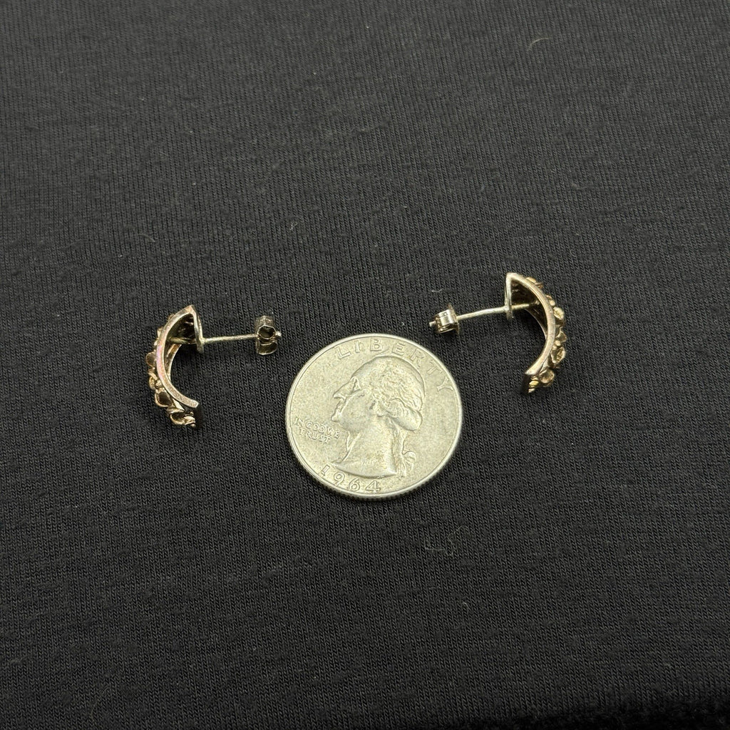 Estate Sterling Silver Earrings Flower Half Hoop 925 A
