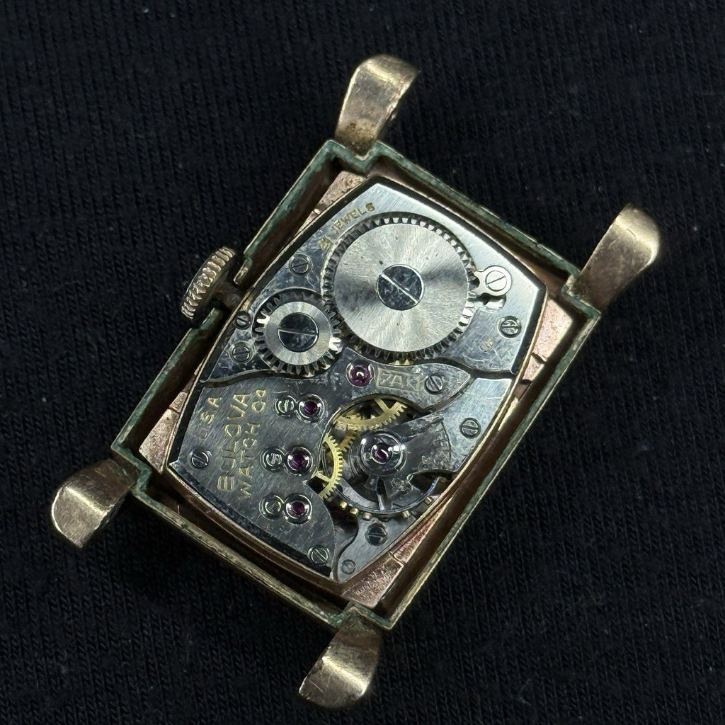 Vintage Rose GF Bulova 14k Gold Filled Tank Watch For Parts Repair 7AK 21J