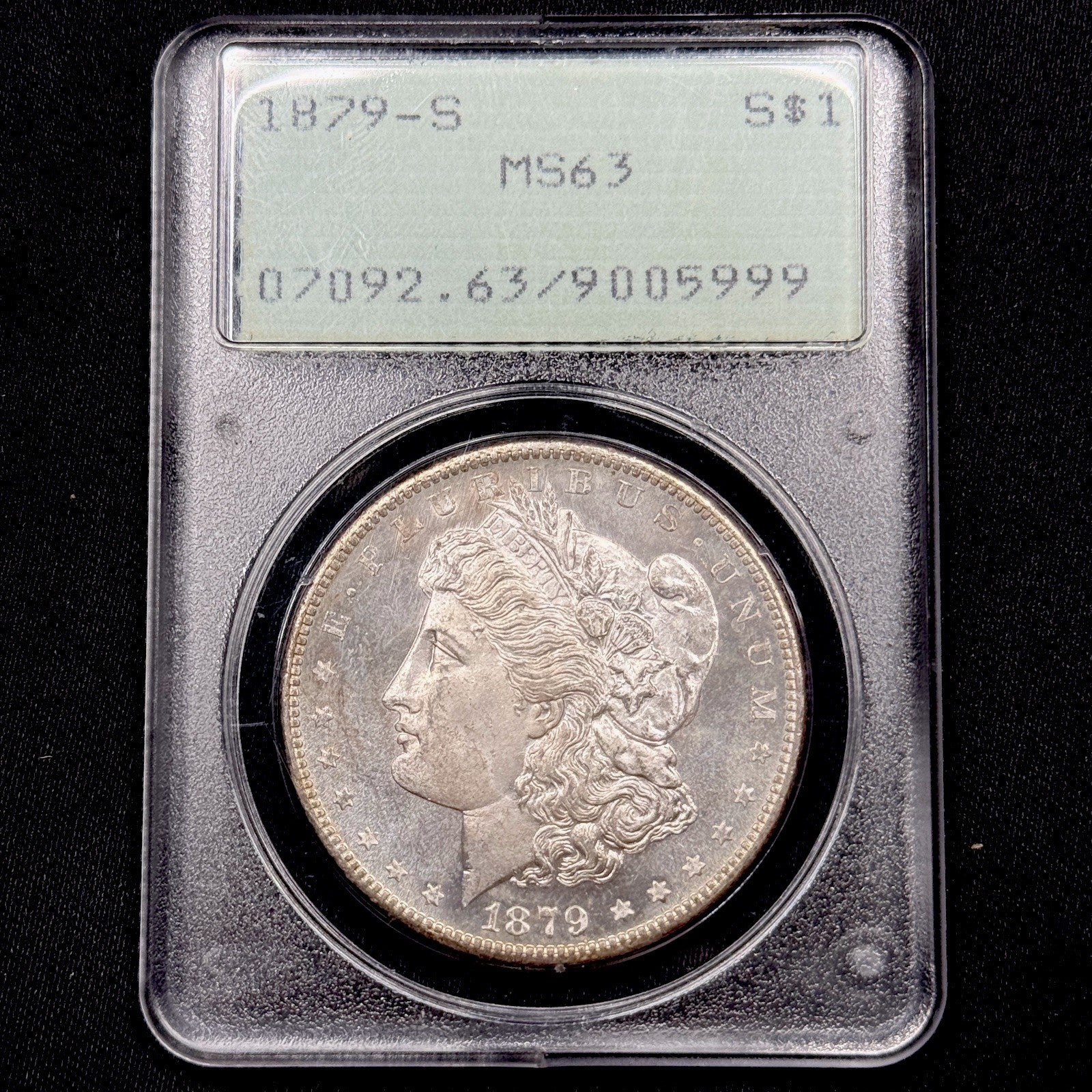 1879-S Morgan Silver Dollar PCGS MS63 Rattler Old Green Holder Reverse Toned
