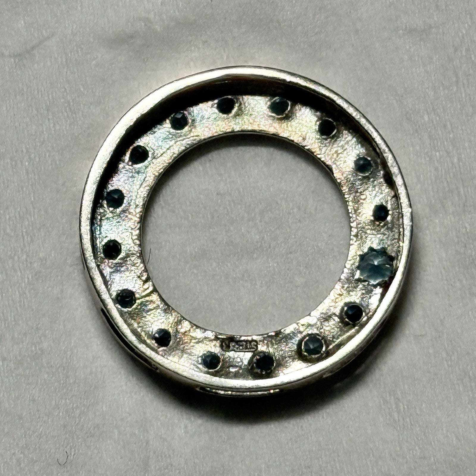 Vintage sterling silver Blue CZ Stamped 925 circle pendant Slide