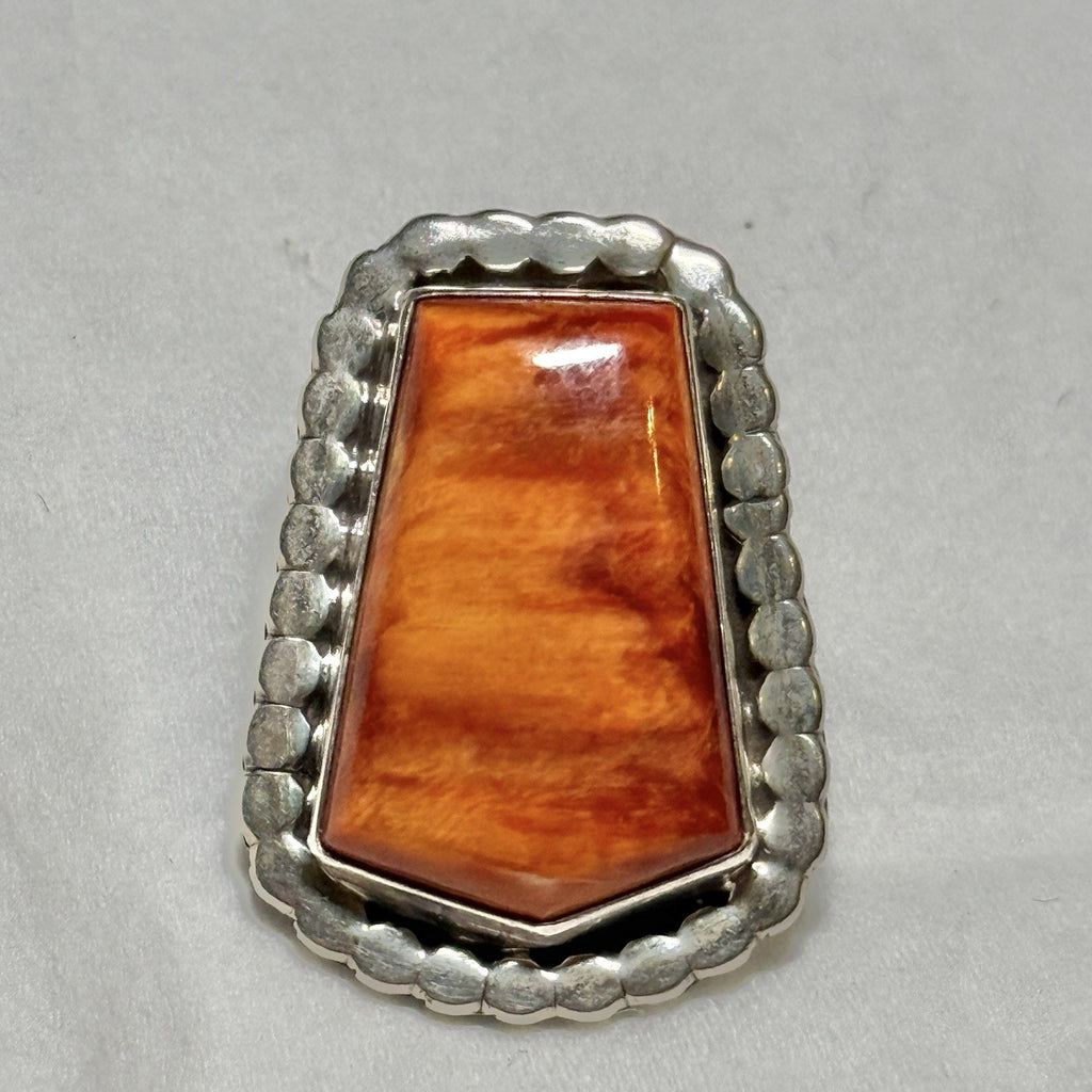 Native Running Bear Sterling Silver Signed Spiny Oyster Shell Pendant 925 RB