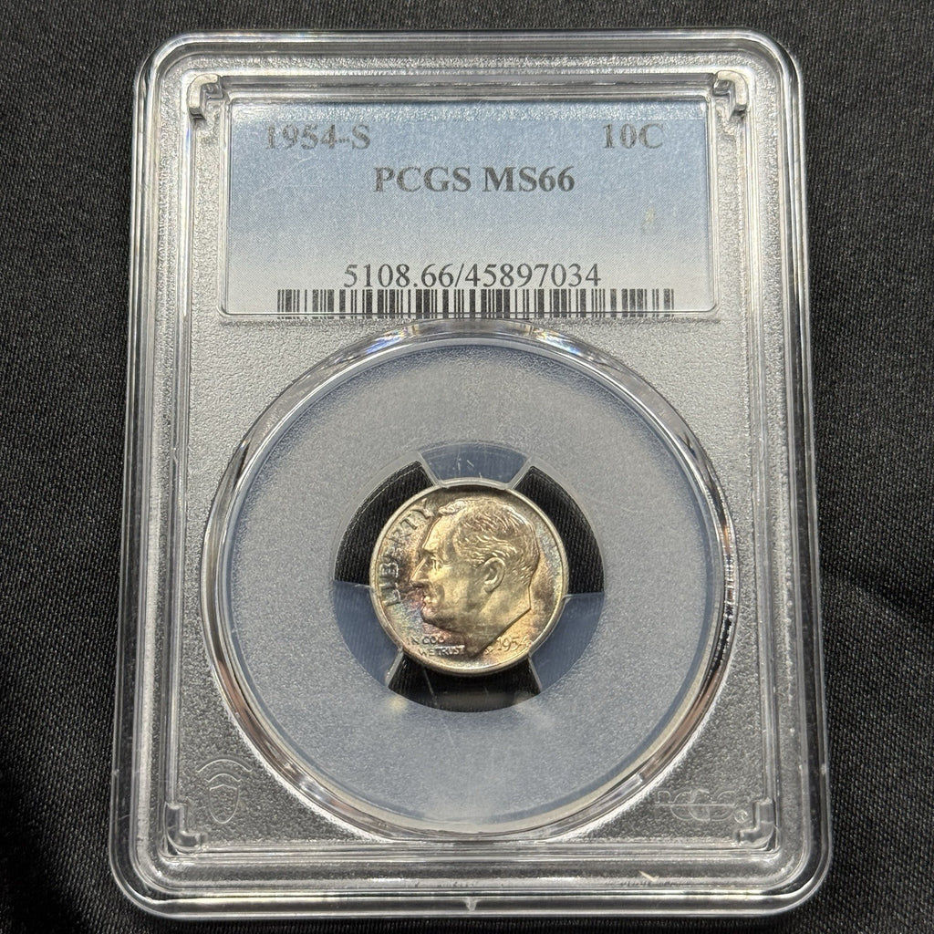 1954-S Roosevelt Dime PCGS MS66 Monster Toned Reverse Gem BU Silver