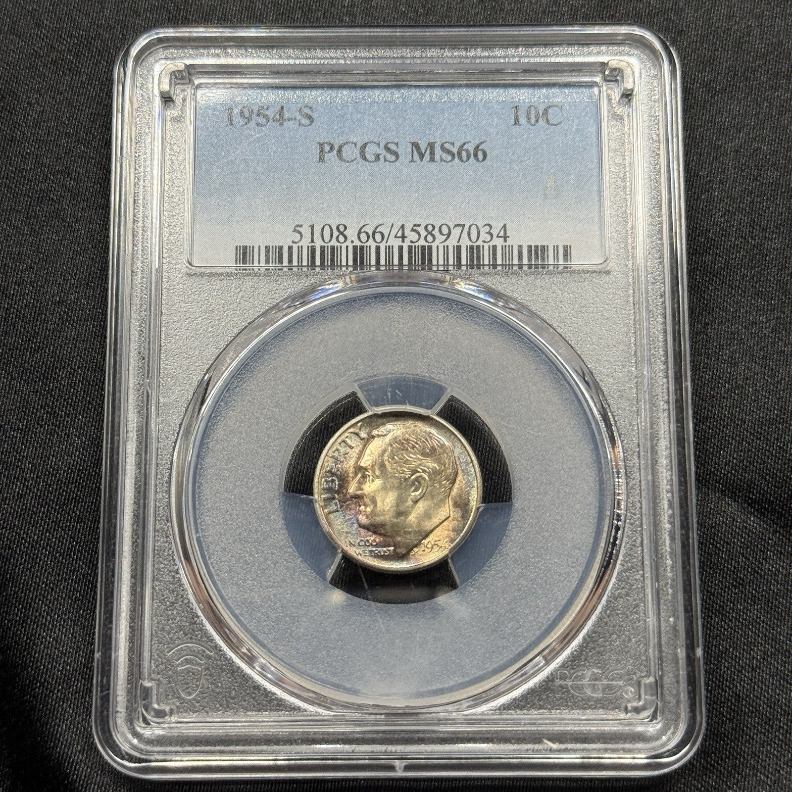 1954-S Roosevelt Dime PCGS MS66 Monster Toned Reverse Gem BU Silver