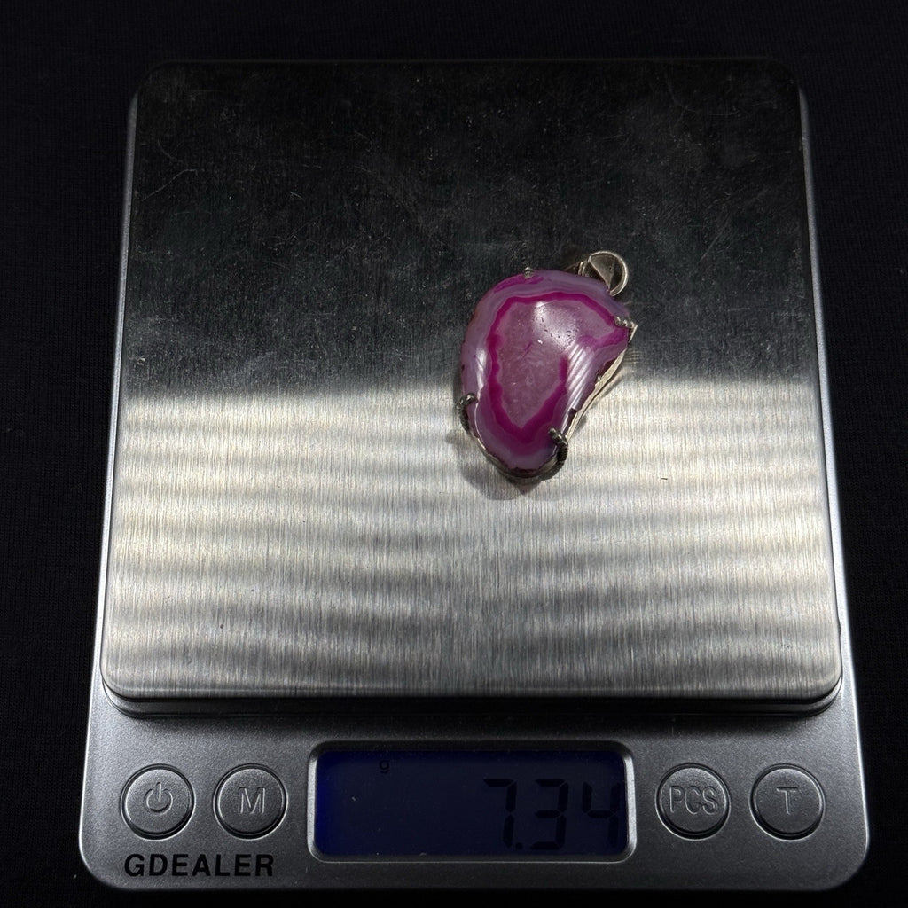 Estate Sterling Silver Pendant Pink Druzy Quartz 925