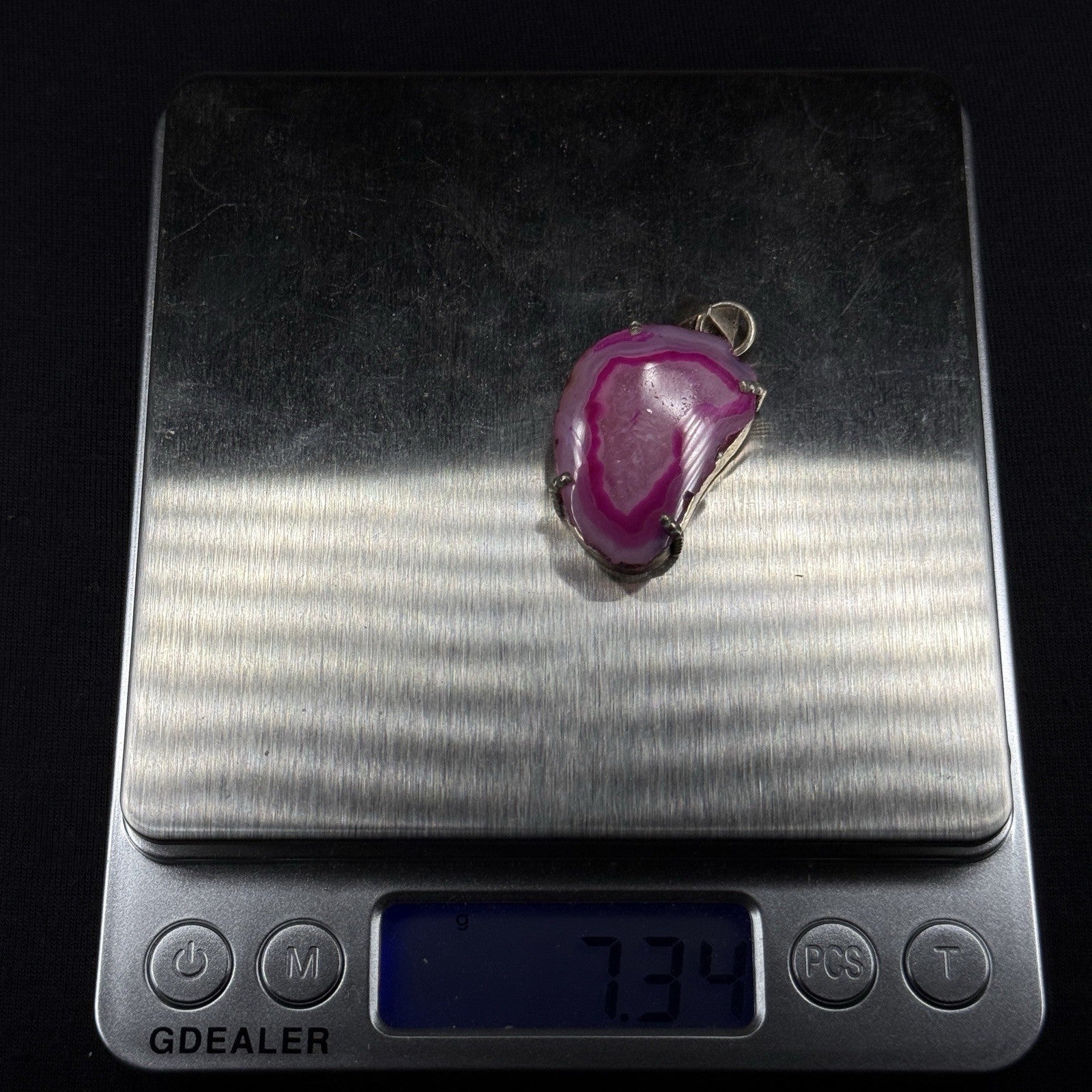 Estate Sterling Silver Pendant Pink Druzy Quartz 925