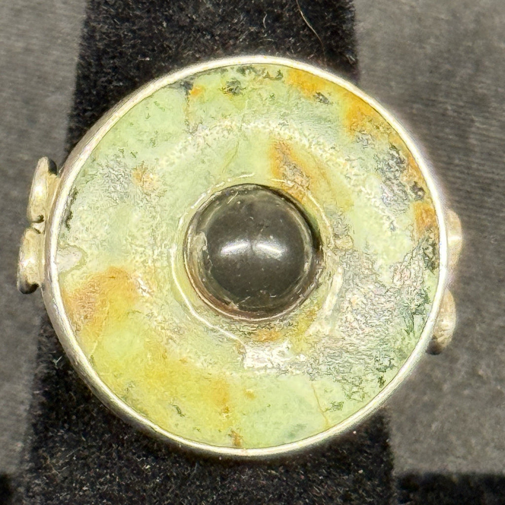 Estate Sterling Silver Mexico Ring Stone Disc Size 5.5 Signed Carsi
