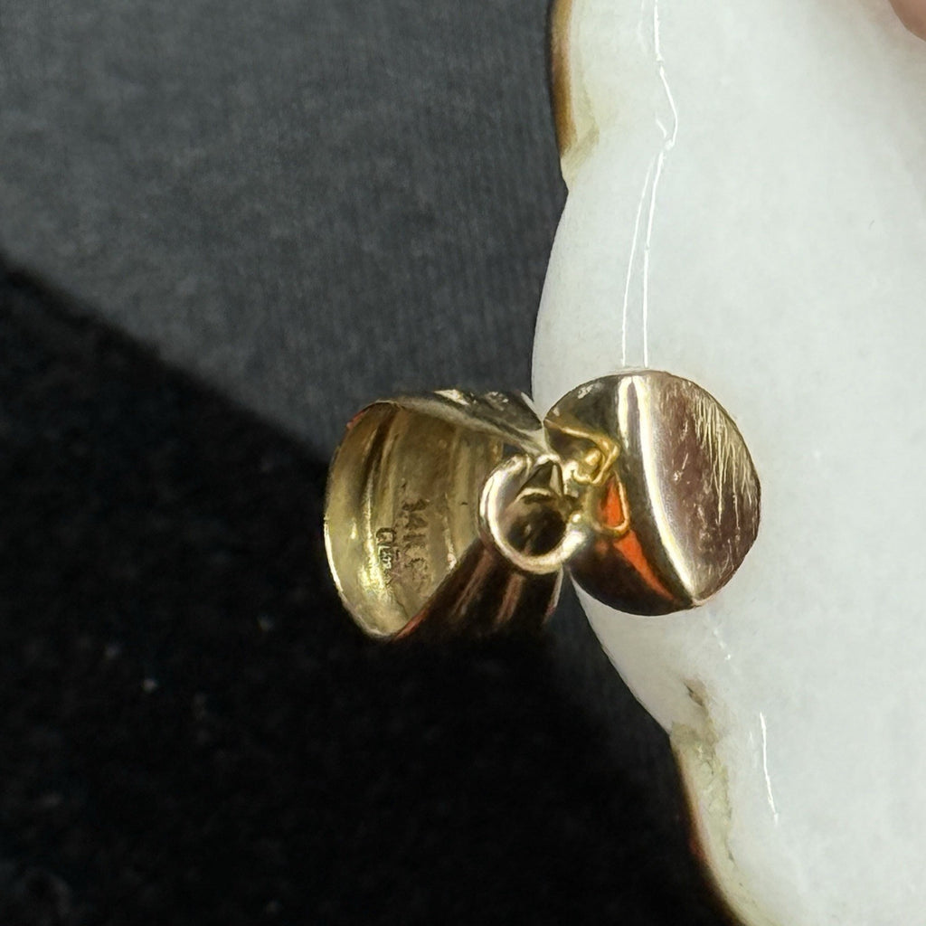 14K Gold Teddy Panda Bear Pendant Mother of Pearl Heart Charm