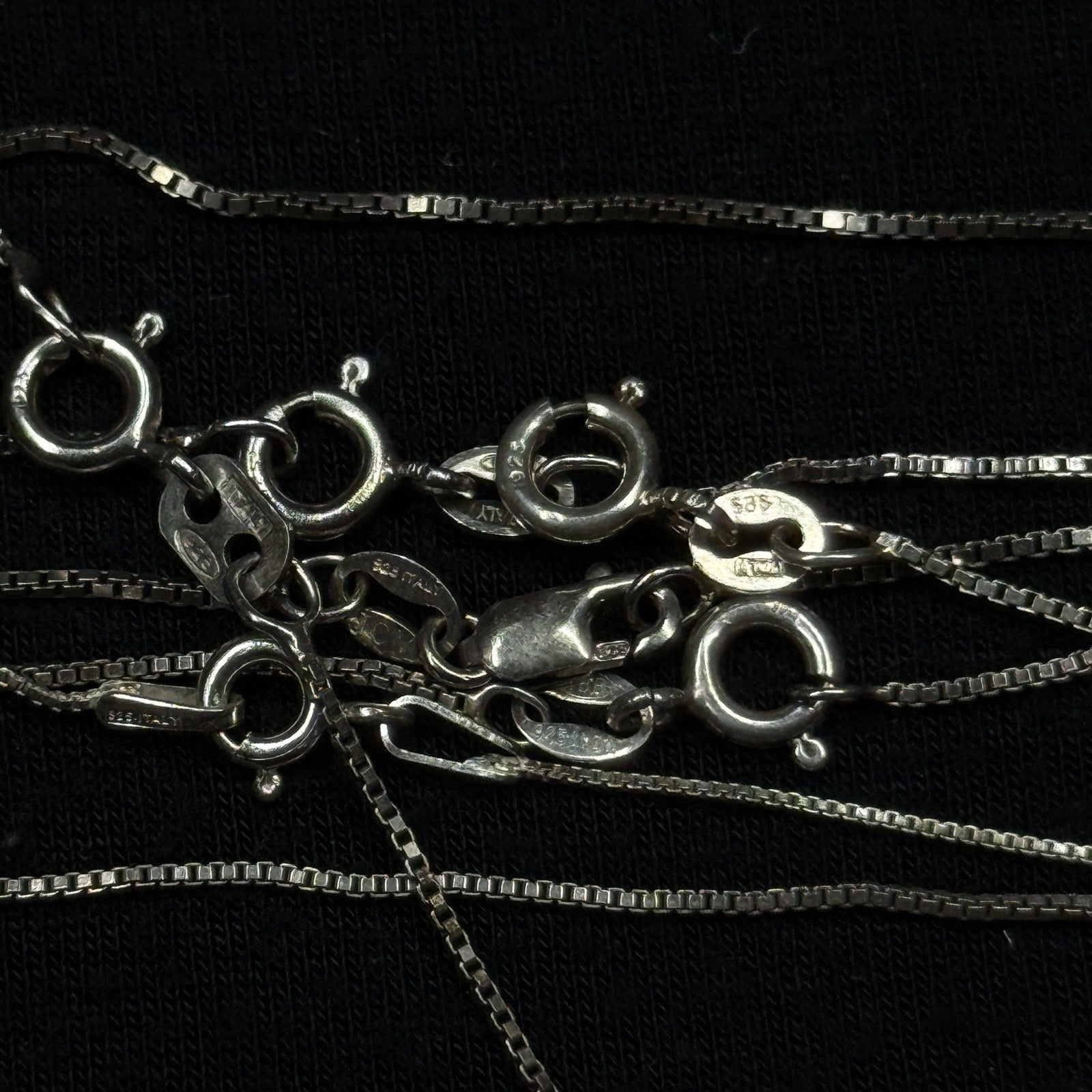 Lot Of 6 Sterling Silver Box Link Chains 925 Various Sizes 11 Grams