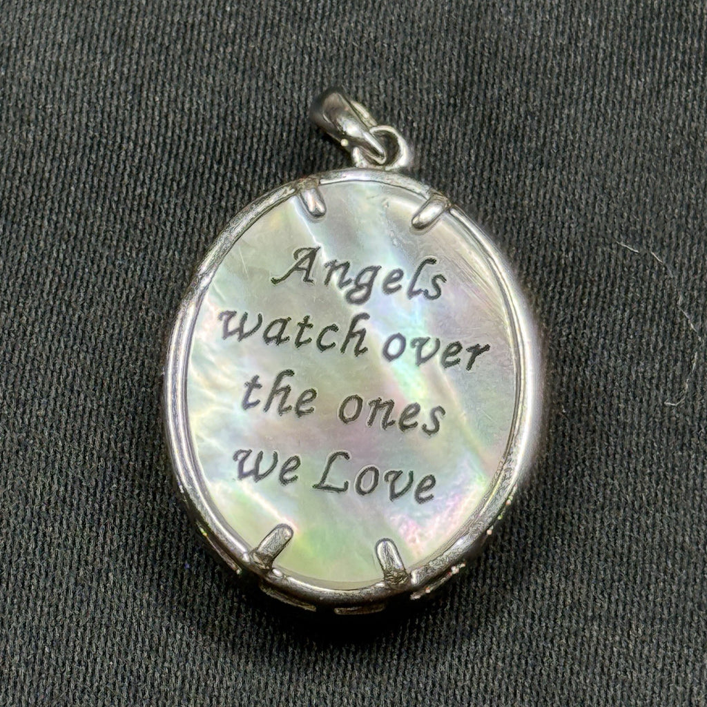 Guardian Angel Pendant 925 Sterling Silver CZ Mother of Pearl Heart