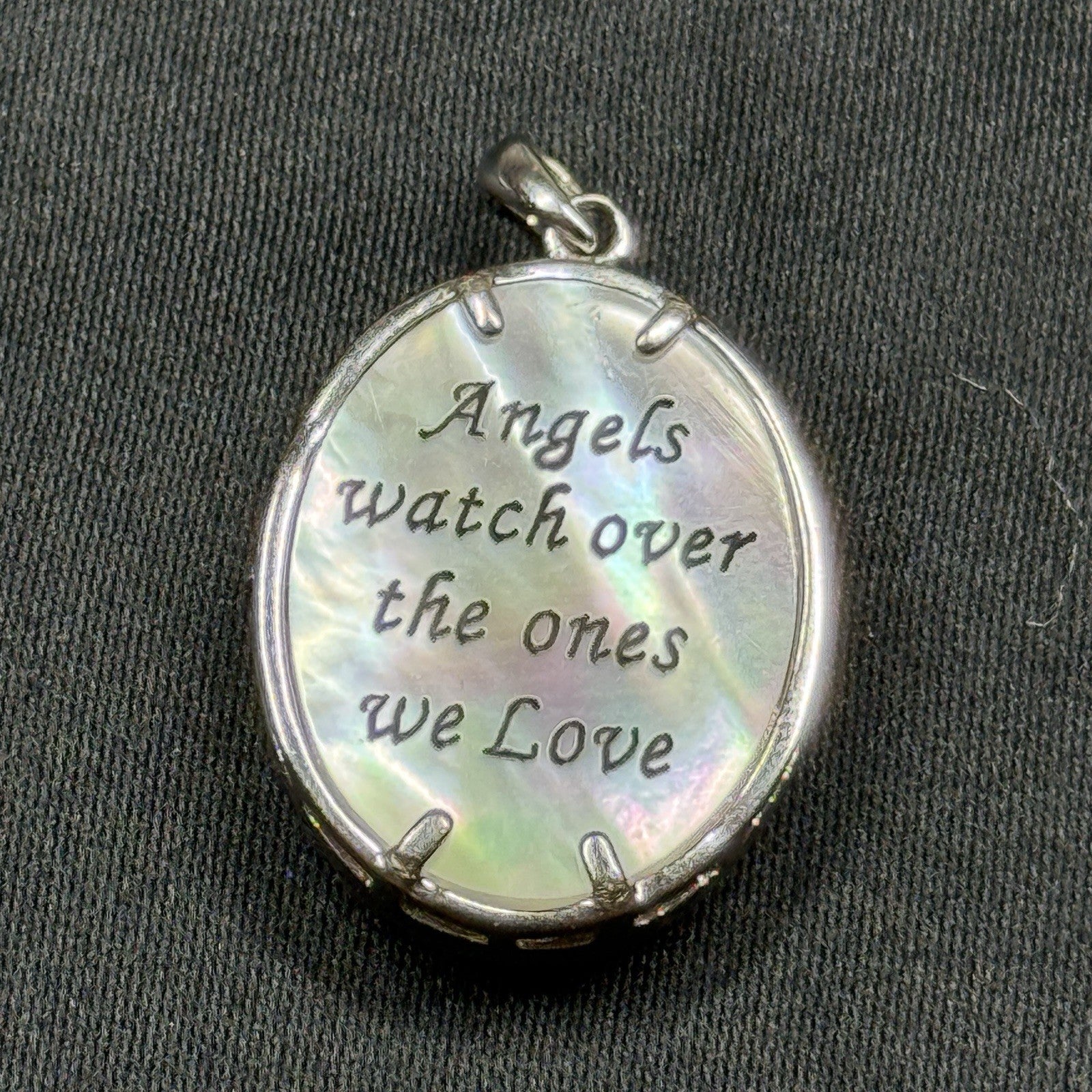 Guardian Angel Pendant 925 Sterling Silver CZ Mother of Pearl Heart