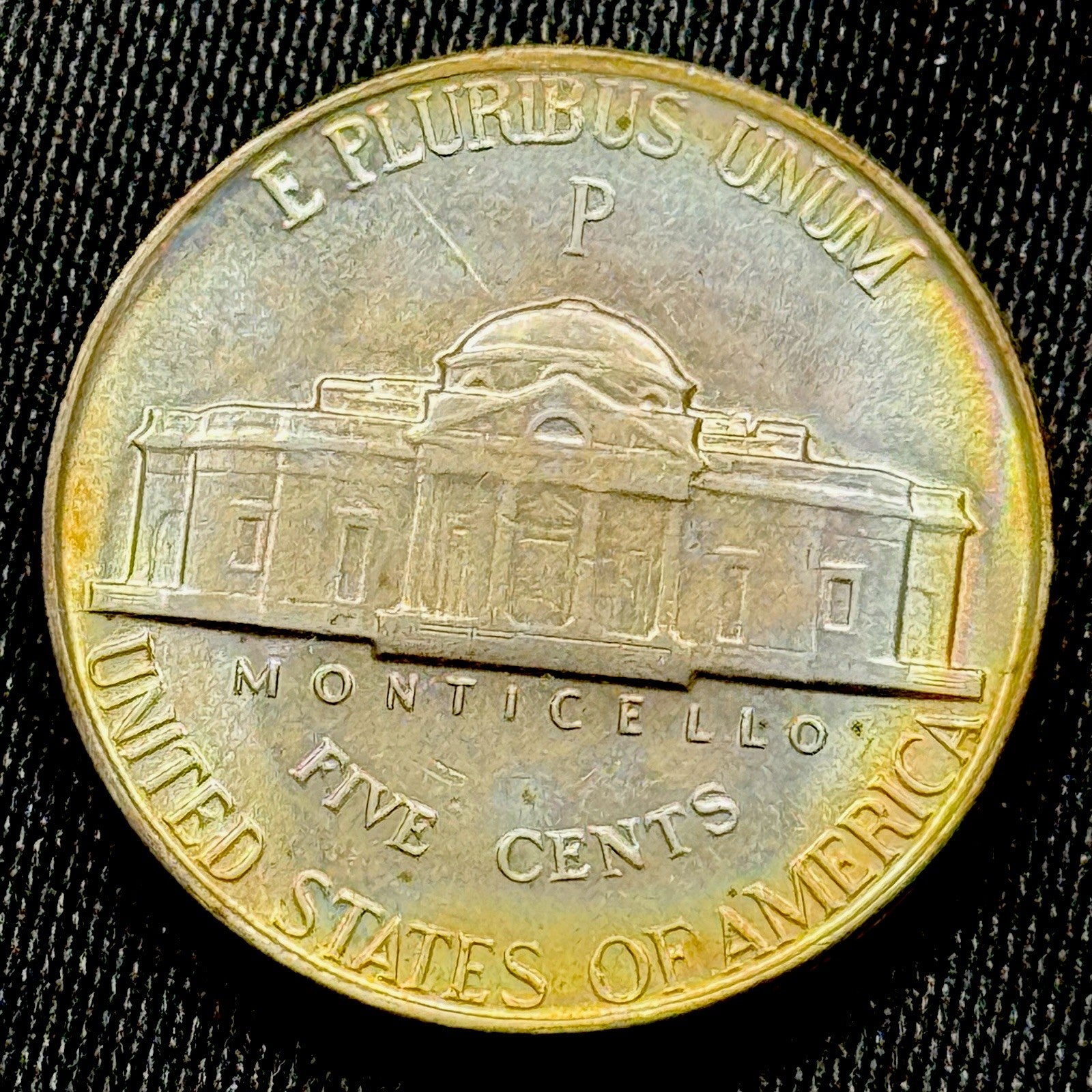 1944 P War Nickel BU Monster Rainbow Toned Silver WWII Jefferson Stunning Color