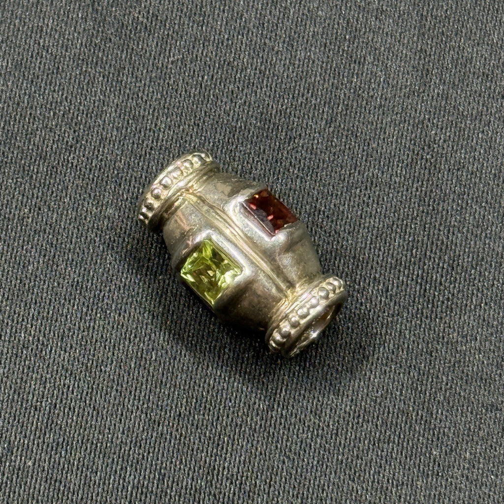 Sterling Silver Barrel Charm with Amethyst Citrine Garnet and Citrine