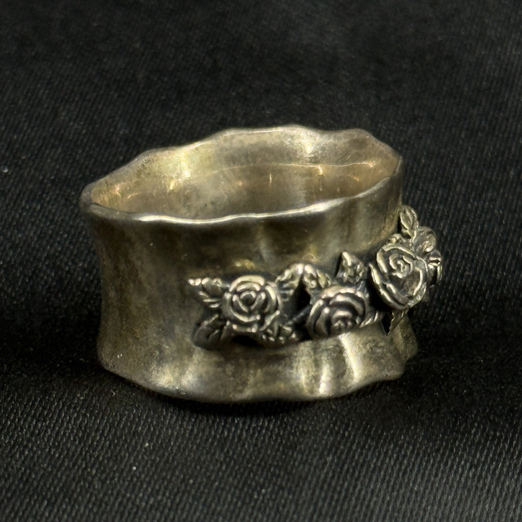 Estate Sterling Silver Ring floral Wide Band Size 6.75 925