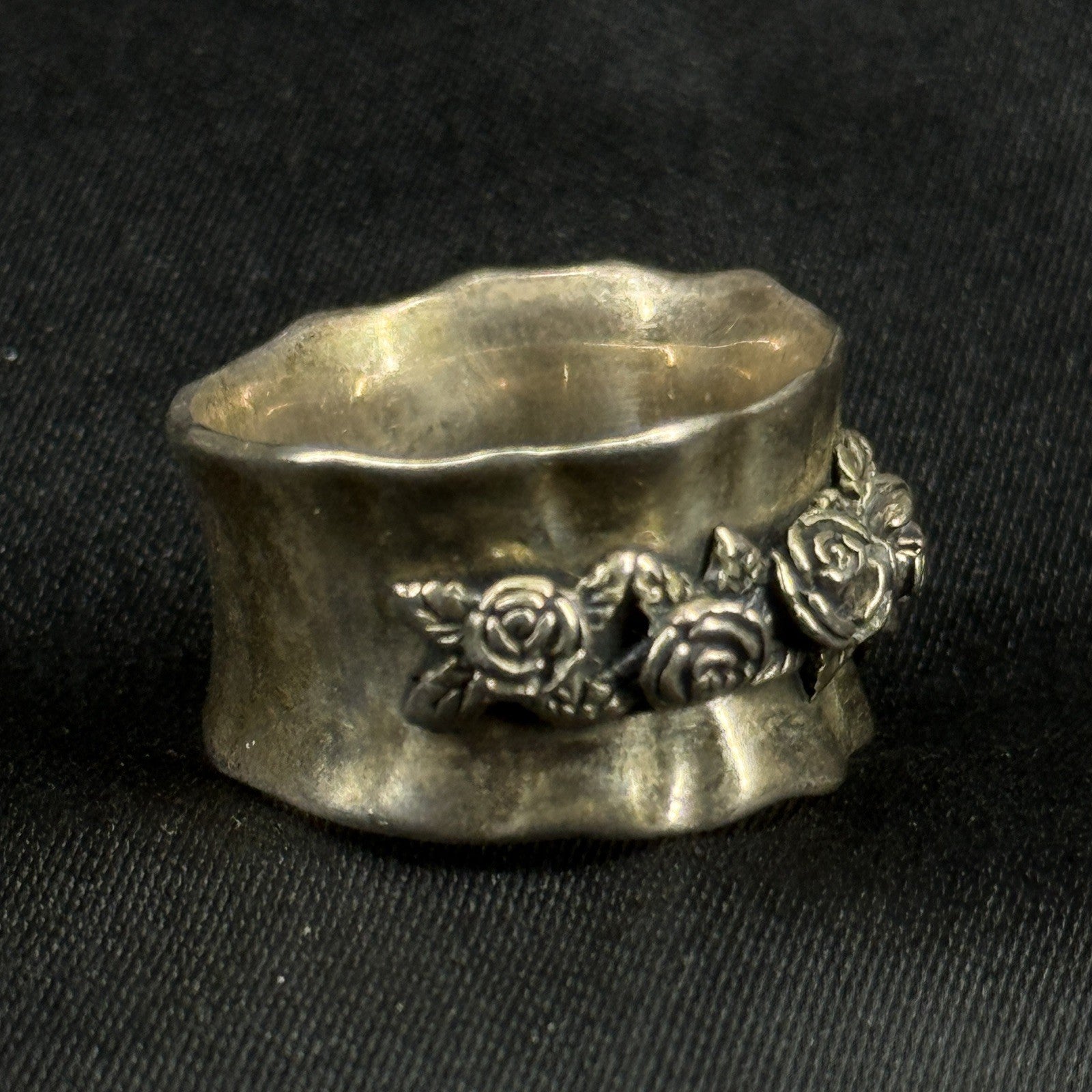 Estate Sterling Silver Ring floral Wide Band Size 6.75 925